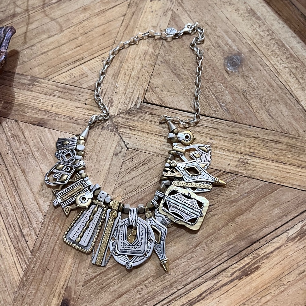 SILPADA Indigenous Impressions Tribal Sterling Silver brass HEAVY Necklace N3239 - Picture 3 of 9